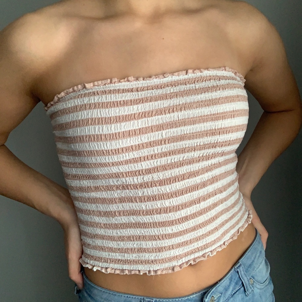 Pink/White Striped Smocking Tube Top